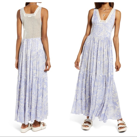 FREE PEOPLE BOHO FLOWY MAXI DRESS BOHEMIAN FLORAL SLEEVELESS V-NECK DRESS A2C - Picture 10 of 16